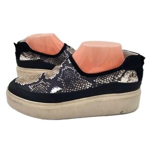 Franco Sarto Shoes Womens 9 Lera Snake Platform Slip On Sneakers Black Fabric